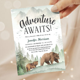 Adventure Awaits Bear Forest Woodland Baby Shower Einladung