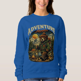 Adventure Awaits Bear Hiking Camping Vintage Hoodi Sweatshirt