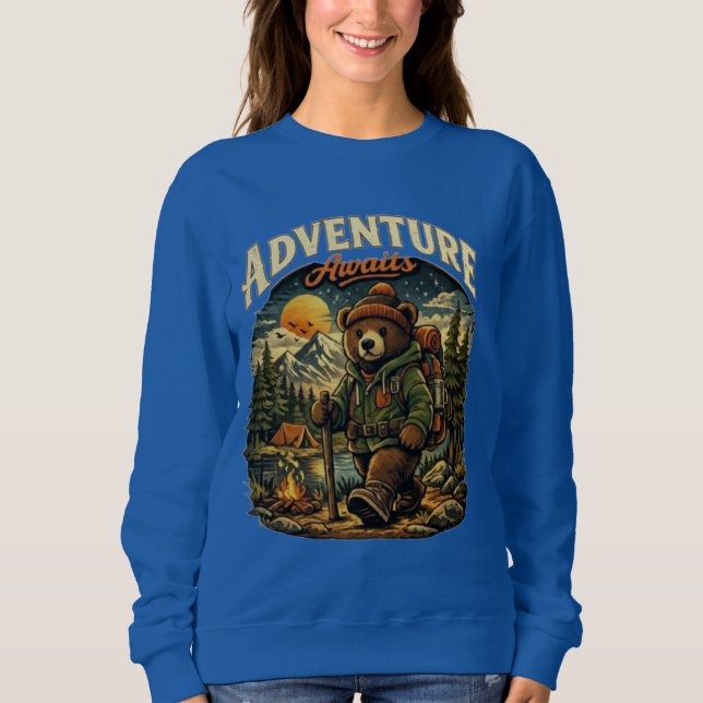 Adventure Awaits Bear Hiking Camping Vintage Hoodi Sweatshirt (Vorderseite)
