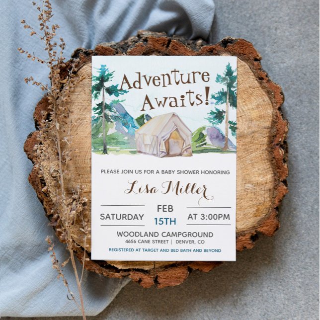 Adventure Awaits Camping Baby Shower Einladung (Von Creator hochgeladen)