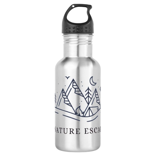 "Adventure Awaits Camping Graphic Edelstahlflasche (Vorderseite)