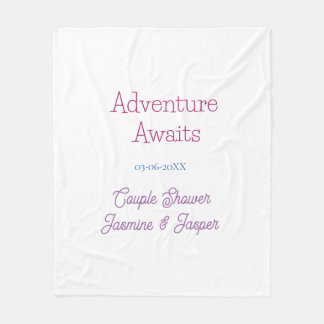 adventure awaits couple shower name date pink blue fleecedecke