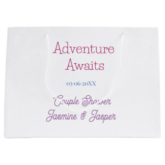adventure awaits couple shower name date pink blue große geschenktüte