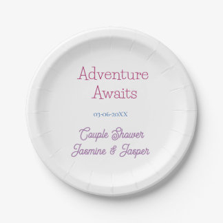 adventure awaits couple shower name date pink blue pappteller