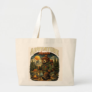 Adventure Awaits - Cute Hiking Bear Vintage Illust Jumbo Stoffbeutel