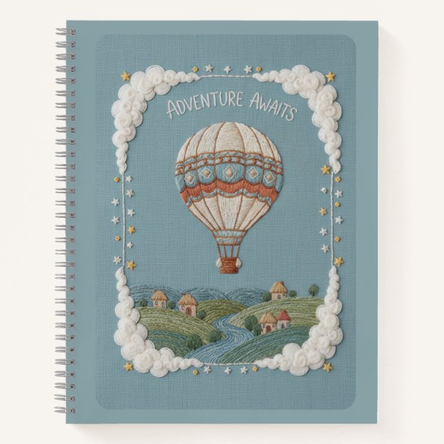 Adventure Awaits Embroidered Hot Air Balloon Notizbuch (Vorderseite)