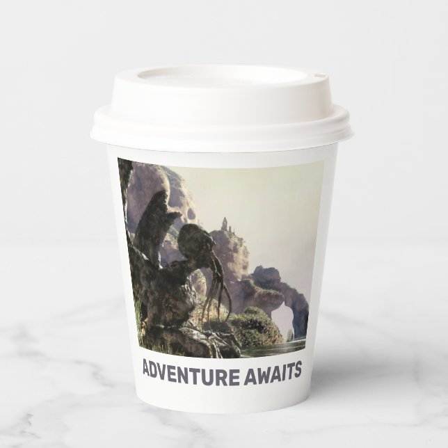 Adventure Awaits. Fantasy landscape Pappbecher (Vorderseite)