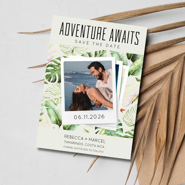 Adventure Awaits Foto Hochzeit in Urlaubsort Save The Date (Adventure Awaits Photo Destination Wedding Save The Date)