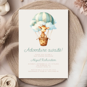 Adventure Awaits Giraffe Balloon Baby Shower Einladung