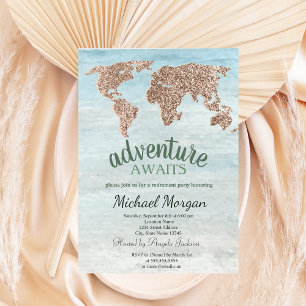 Adventure Awaits Glitzer World Map Retirement Einladung