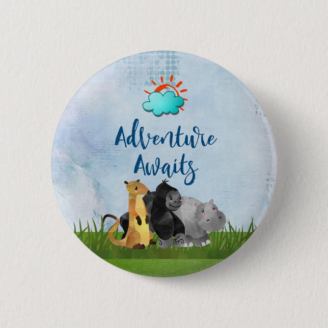 Adventure Awaits - Gorilla Hippo und Meerkat Button (Vorderseite)