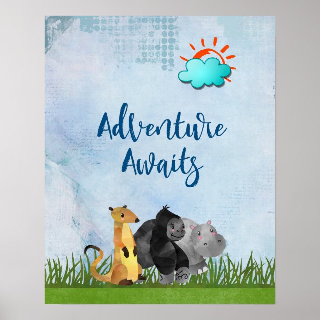 Adventure Awaits - Gorilla Hippo und Meerkat Poster (Vorne)