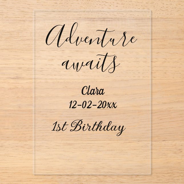 Adventure awaits happy 1st birthday name date simp acryleinladungen (Vorderseite)