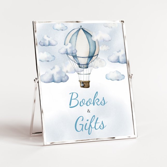 Adventure Awaits Hot Air Ballon Bücher und Geschen Poster (Adventure Awaits Baby Shower Books and Gifts Sign)