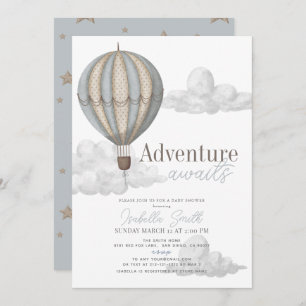 Adventure Awaits Hot Air Balloon Baby Shower Einladung