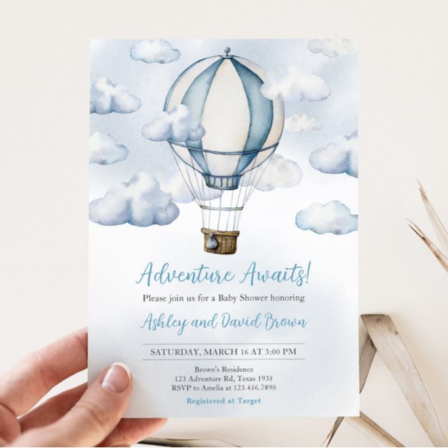 Adventure Awaits Hot Air Balloon Baby Shower Einladung (Adventure Awaits Baby Shower Invitation)