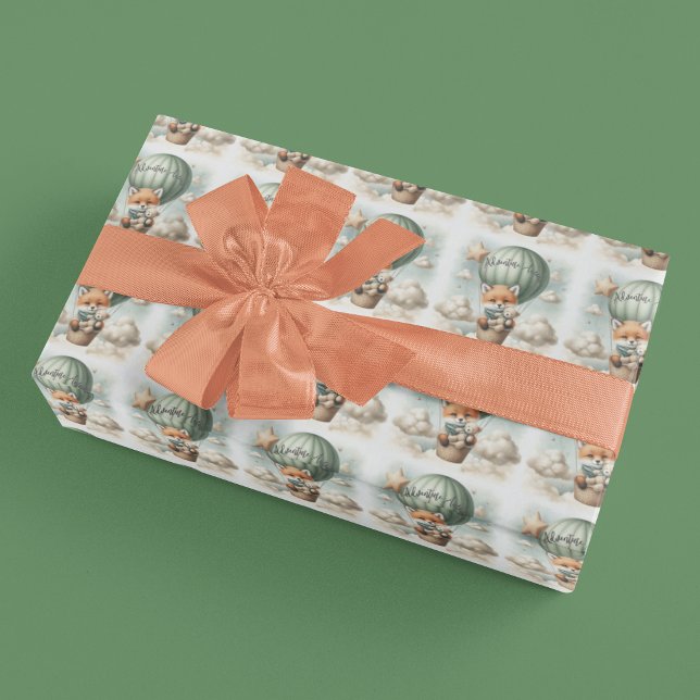 Adventure Awaits Hot Air Balloon Fox Baby Shower Geschenkpapier (Von Creator hochgeladen)