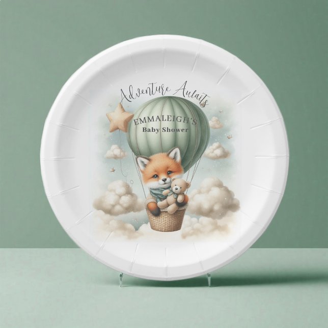 Adventure Awaits Hot Air Balloon Fox Baby Shower Pappteller (Von Creator hochgeladen)