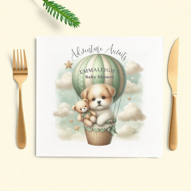 Adventure Awaits Hot Air Balloon Puppy Baby Shower Serviette (Von Creator hochgeladen)