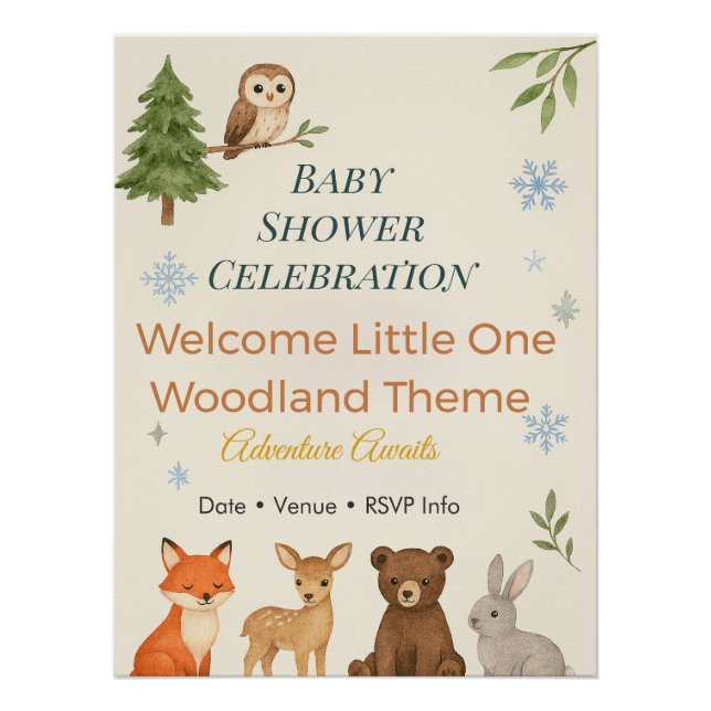 Adventure Awaits Invitation Woodland Baby Shower  Poster (Vorderseite)