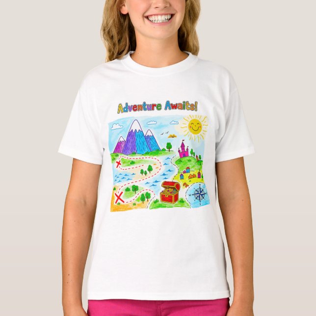Adventure Awaits Kids Treasure Map Design T-Shirt (Vorderseite)