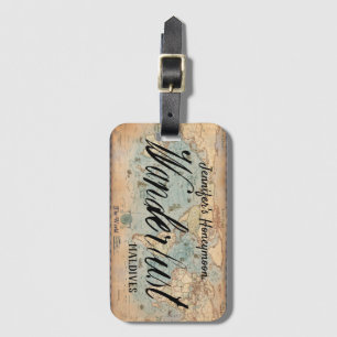 Adventure Awaits Map Individuelle Name Gepäckanhänger
