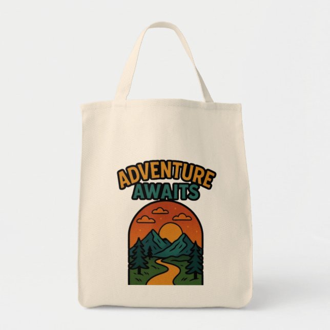 Adventure Awaits Minimalist Print - Outdoor Travel Tragetasche (Vorne)