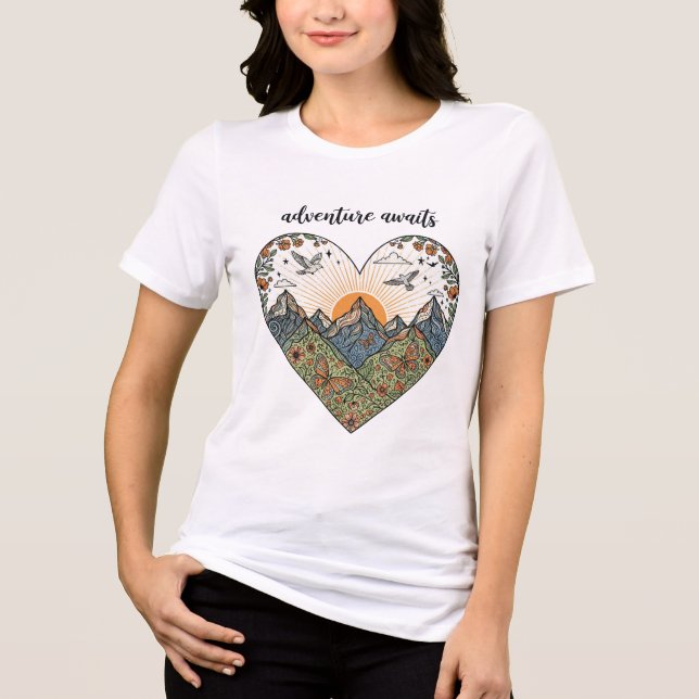 Adventure Awaits Mountain Heart T - Shirt Design - (Vorderseite)
