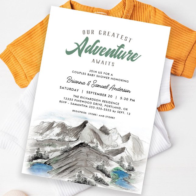 Adventure Awaits Mountains Paare Kinderdusche Einladung (Von Creator hochgeladen)