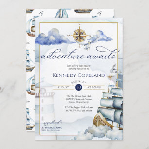 Adventure Awaits - Nautical Dream Ship Baby Shower Einladung