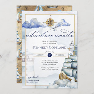 Adventure Awaits - Nautical Dream Ship Baby Shower Einladung