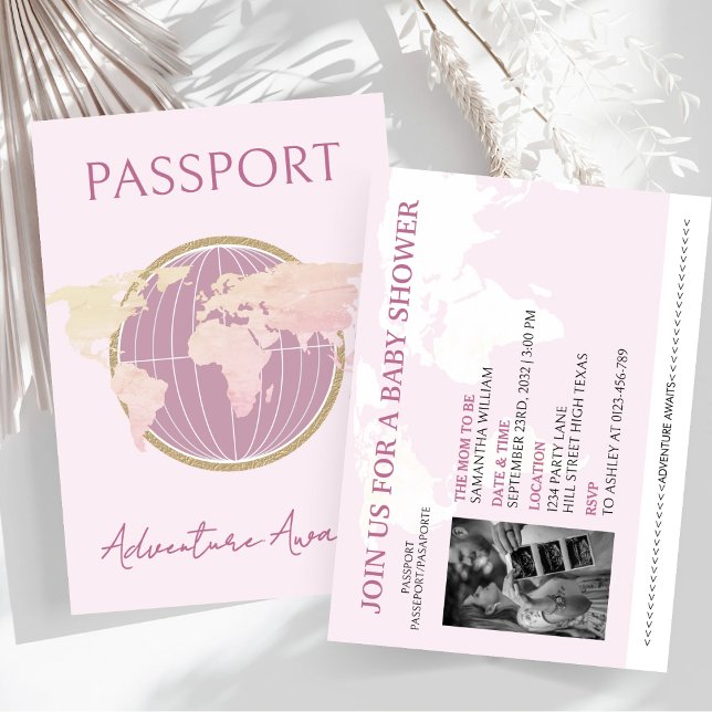 Adventure Awaits Passport Girl Baby Shower Travel Einladung (Von Creator hochgeladen)