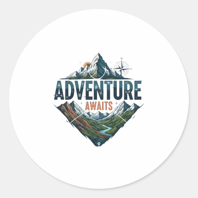 Adventure Awaits Peaks & Valleys Classic Stickers. Runder Aufkleber (Vorderseite)