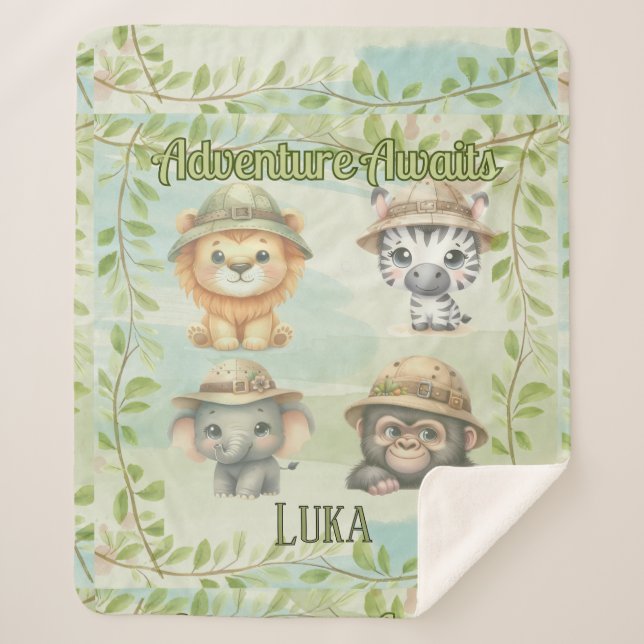 Adventure Awaits Personalize Safari Woodlands Baby Sherpadecke (Vorderseite)
