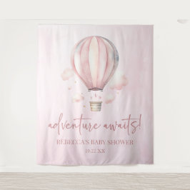 Adventure Awaits! Pink Hot Air Balloon Baby Shower Wandteppich