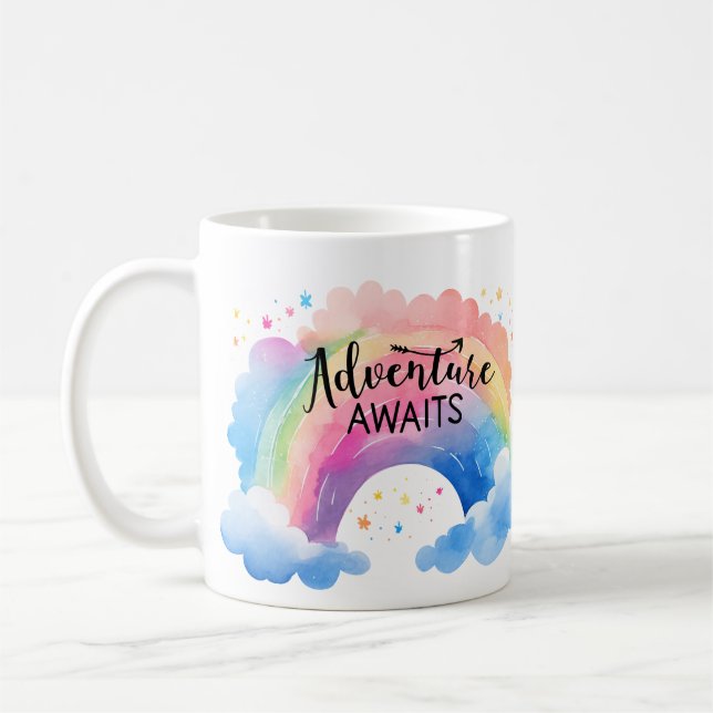 Adventure Awaits Rainbow Kaffeetasse (Links)