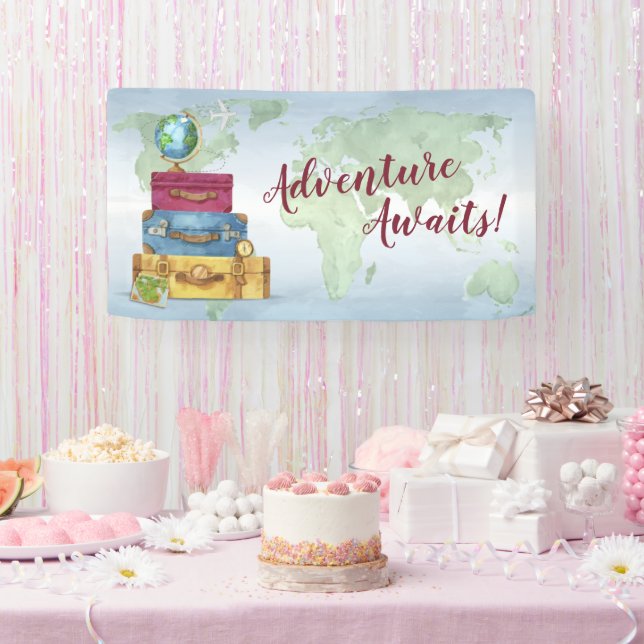 Adventure Awaits Suitcases Abschied Banner (Party)