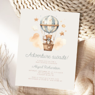 Adventure Awaits Teddy Bear Boy Baby Shower Postkarte