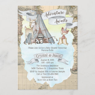 Adventure Awaits Travel Map Boy Baby Shower Einladung