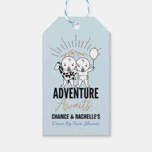 Adventure Awaits Twin Boys Minimal Baby Shower Geschenkanhänger