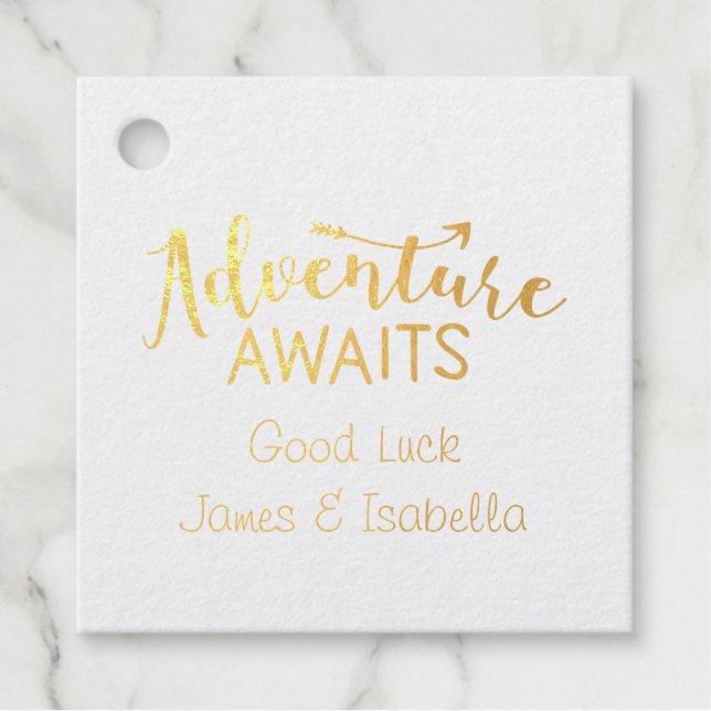 Adventure Awaits Viel Glück Personalisiert Geschenkanhänger (Vorderseite)