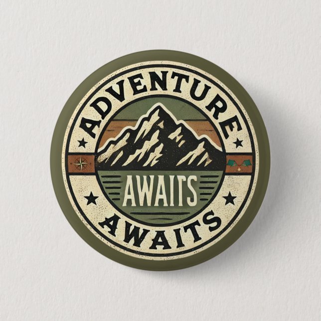 Adventure Awaits - Vintage Outdoor Schaltfläche Button (Vorderseite)