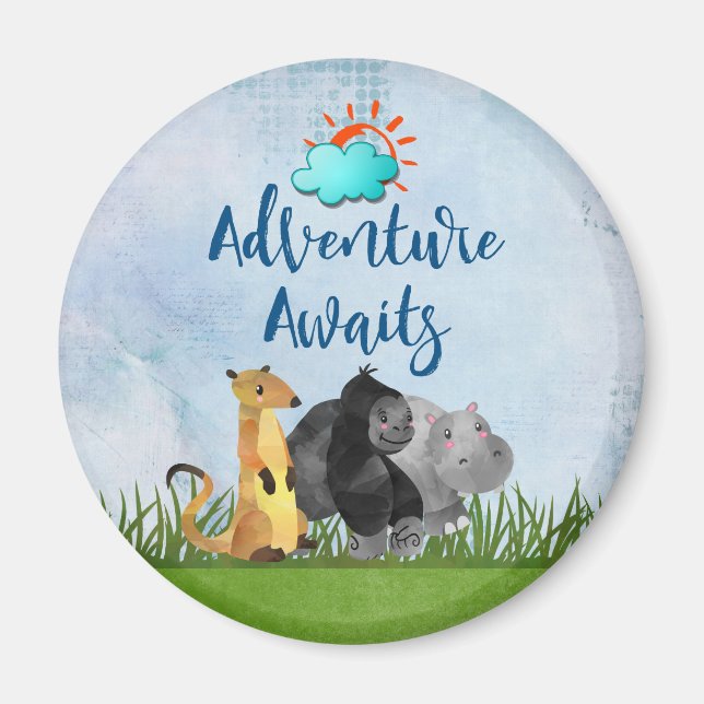 Adventure Awaits Watercolor Safari Jungle Animals Magnet (Vorne)