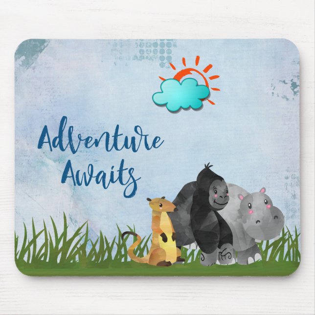 Adventure Awaits Watercolor Safari Jungle Animals Mousepad (Vorne)