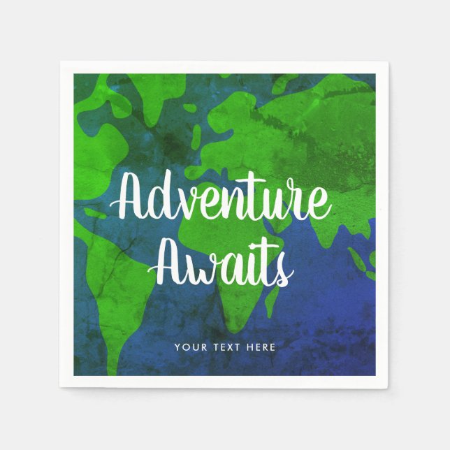 Adventure Awaits Weltkarte Erde Hochzeit Serviette (Vorderseite)