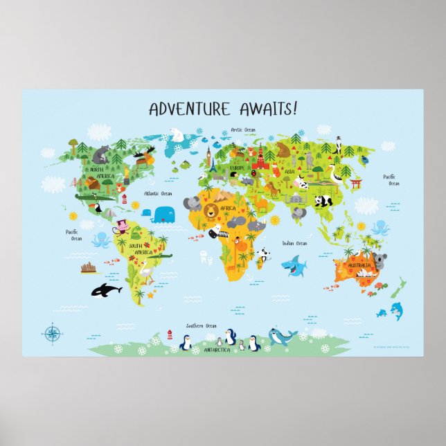 Adventure Awaits Weltkarte für Kinder Poster (Vorne)