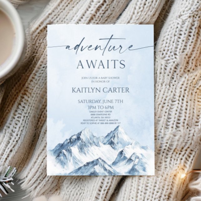 Adventure Awaits Winter Snowy Mountain Baby Shower Einladung (Von Creator hochgeladen)