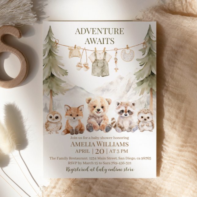 Adventure Awaits Woodland Animals Baby Shower Einladung (Von Creator hochgeladen)