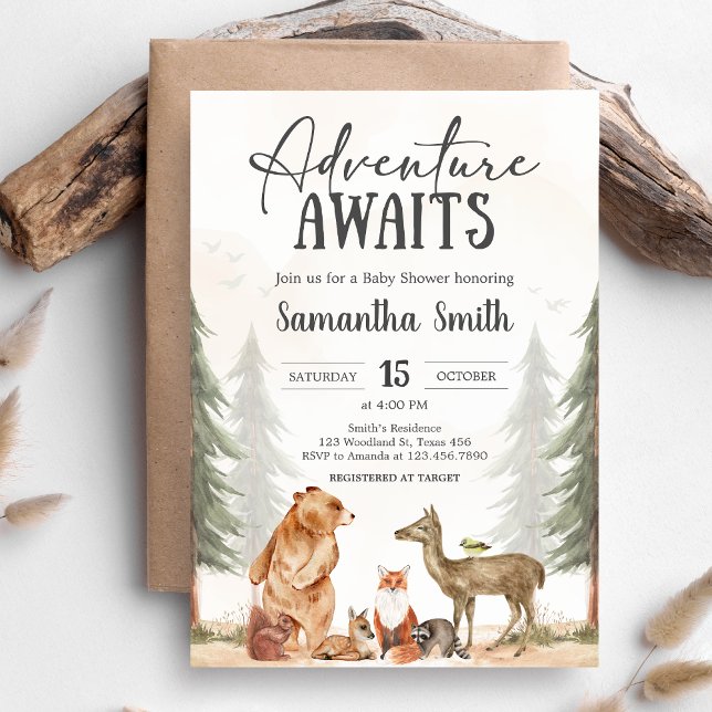 Adventure Awaits Woodland Baby Shower Einladung (Woodland Baby Shower Invitation)