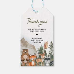 Adventure Awaits Woodland Baby Shower Fevor Tags Geschenkanhänger